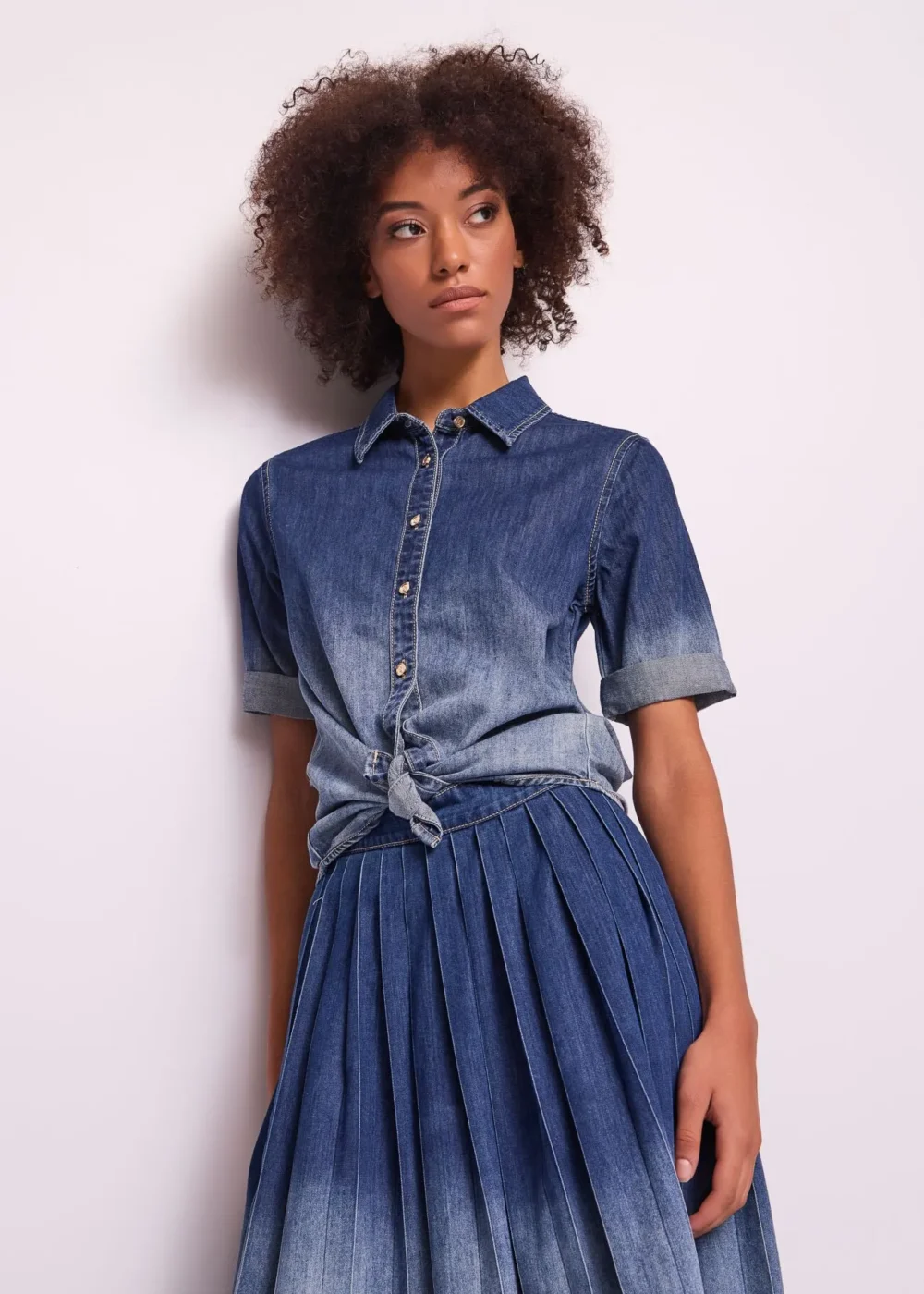 Camicia donna in chambray a maniche corte