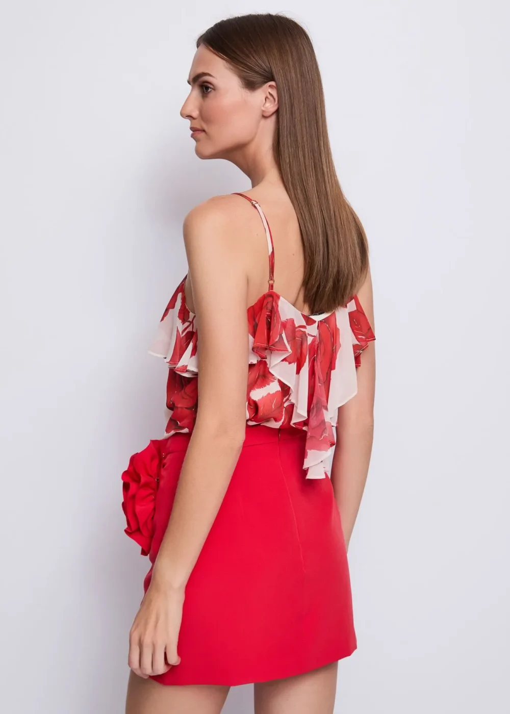 Top da donna bianco e rosso con rouches - immagine 2