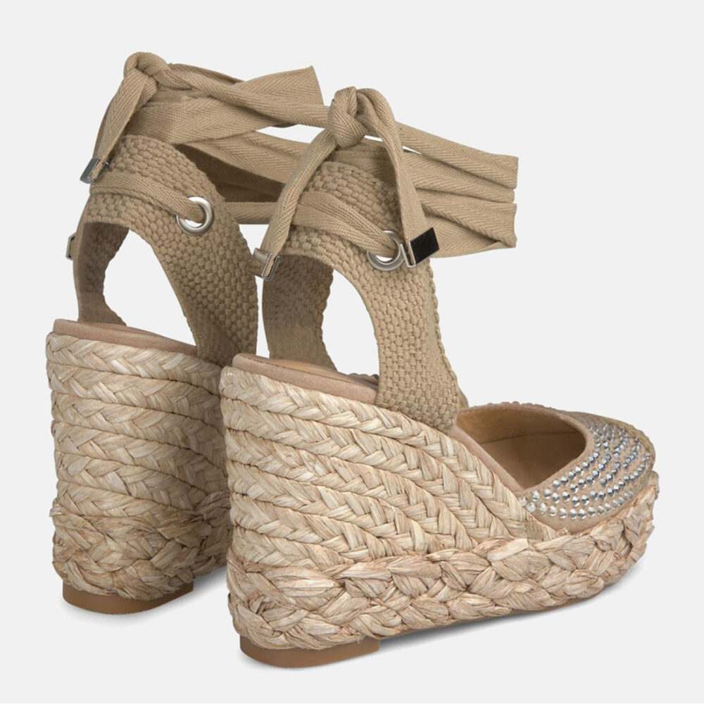 Sandalo Alma en Pena Buldon beige con strass e zeppa in rafia - immagine 2