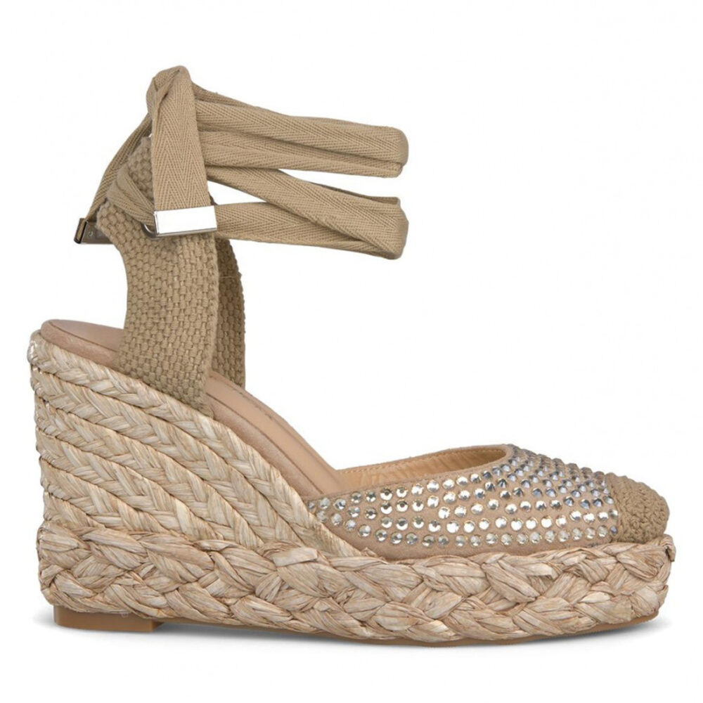 Sandalo Alma en Pena Buldon beige con strass e zeppa in rafia - immagine 3