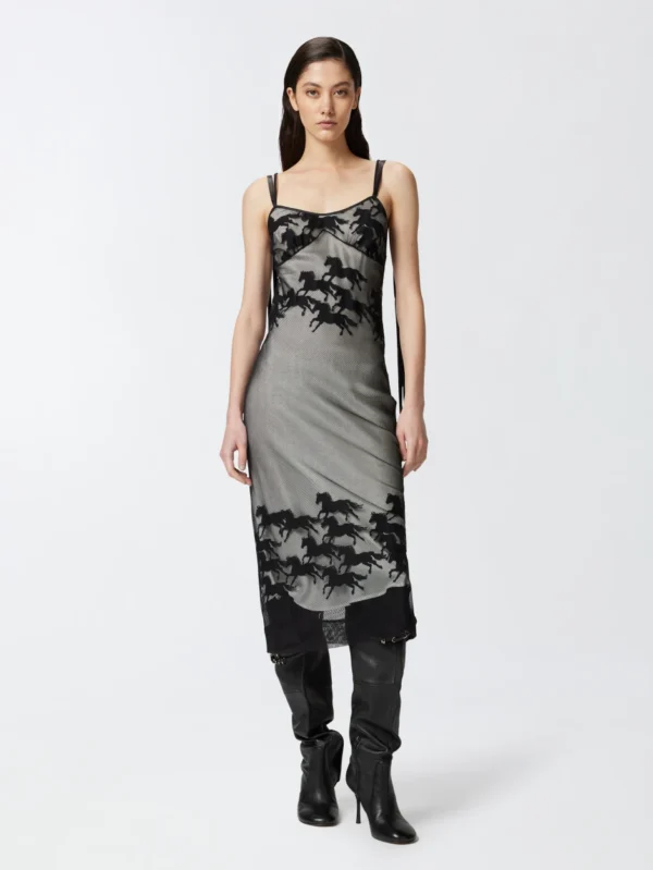 Abito midi trasparente con disegno cavalli Reimagine PINKO X Patrick McDowell