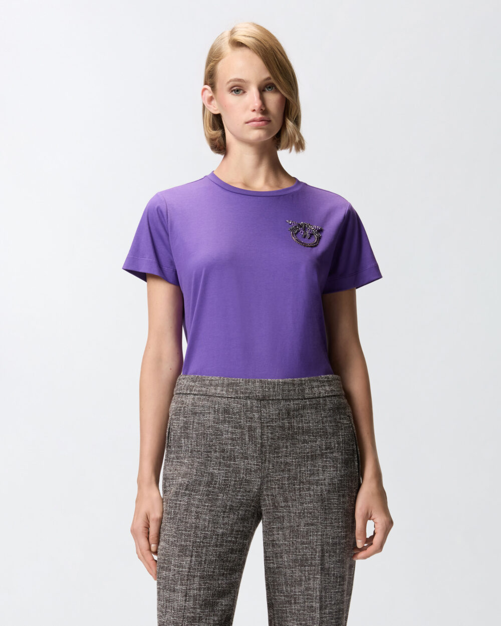 T-shirt con ricamo logo Love Birds in cristalli
