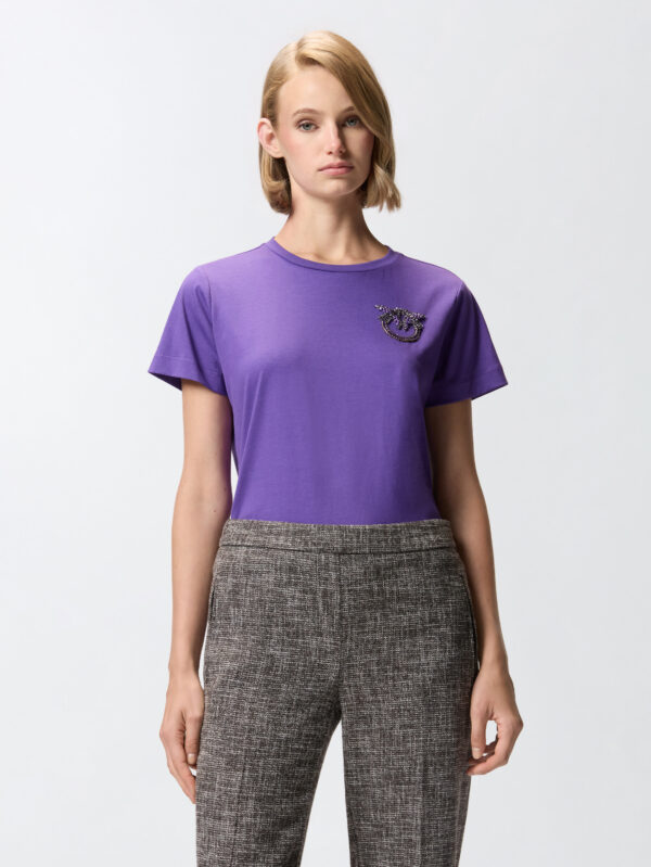 T-shirt con ricamo logo Love Birds in cristalli