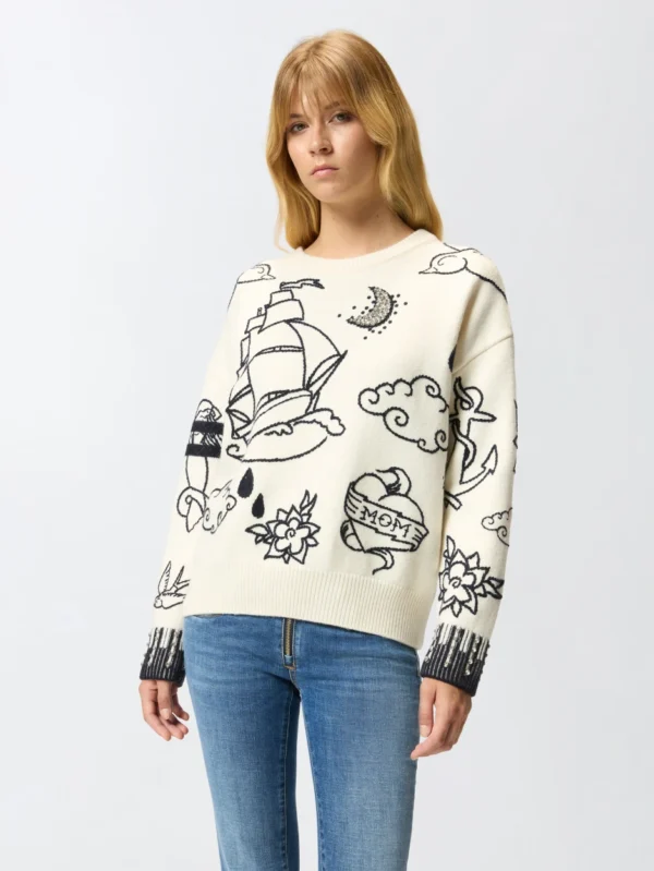 Maglione girocollo con fantasie