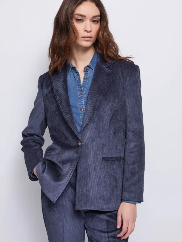 Blazer da donna in velluto con bottone dorato