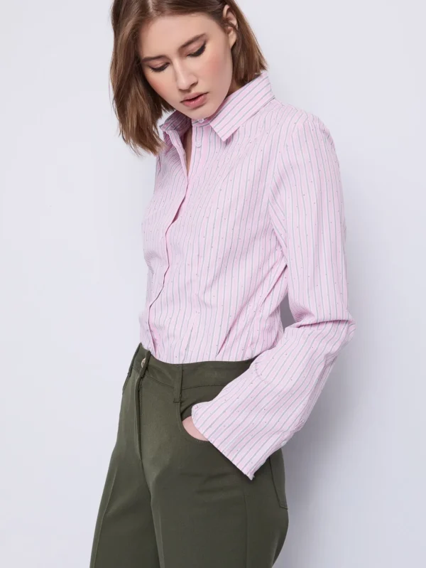 Camicia da donna con motivo a righe e strass