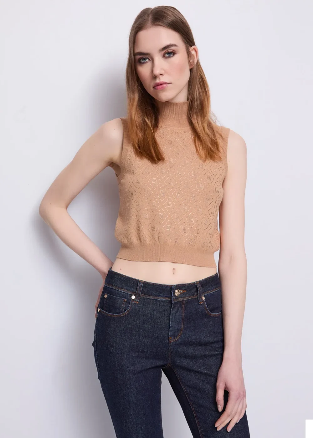 Top da donna in filato con strass