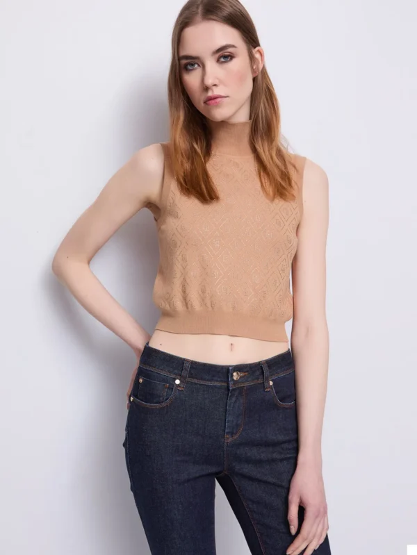 Top da donna in filato con strass